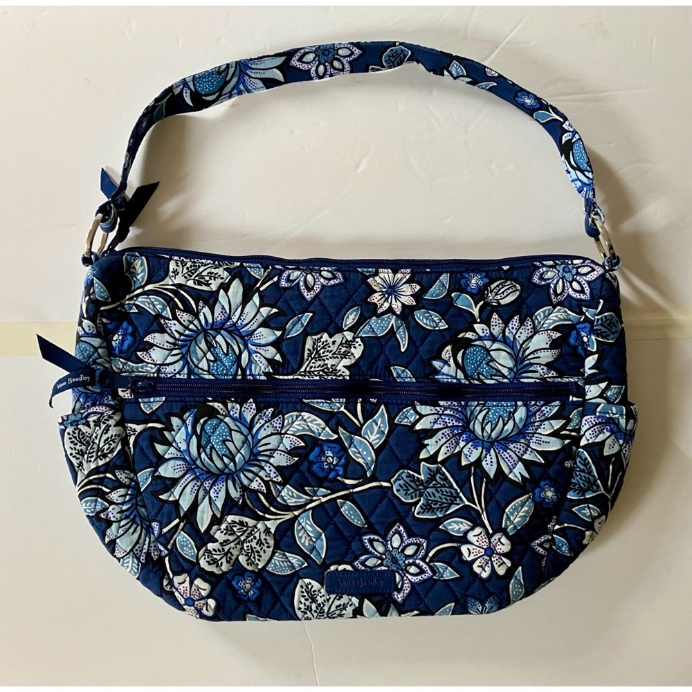 Vera Bradley Premium Cotton Blue Floral Shoulder Bag Medium Size